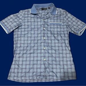 Haggar Light Blue Checkered Button Down Shirt